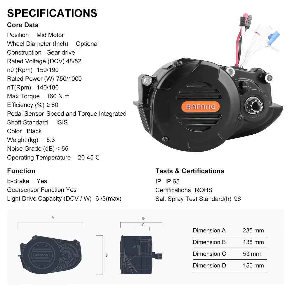 Ebike Bafang M620 G510 48/52V  - đánh giá và giá Mid Drive Motor Kit 52V 1000W